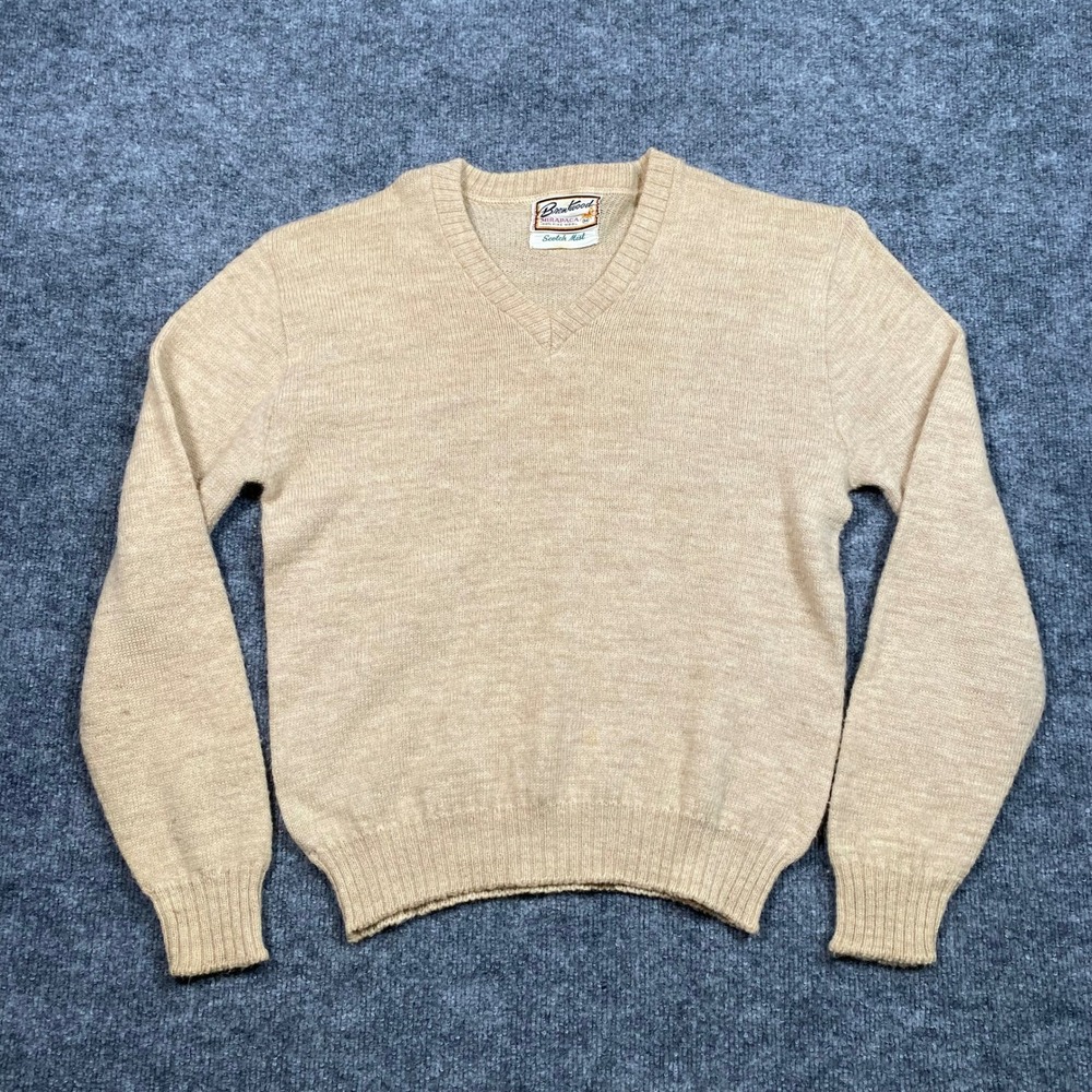 Brentwood Mirapaga Mens Vintage Tan 100% Fine Wool V-Neck Sweater Size‎ M